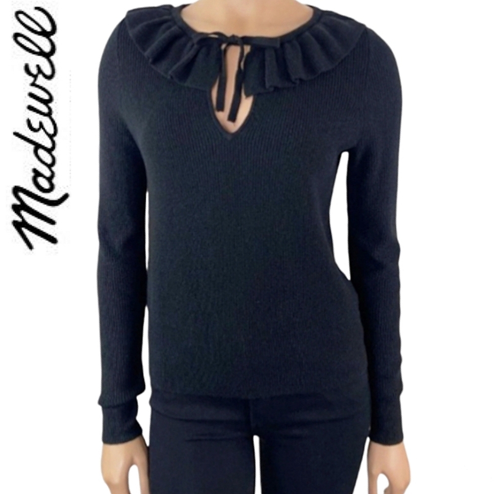 Madewell | Tie-Neck Ruffle Pullover Alpaca Wool Sweater | Women's Medium